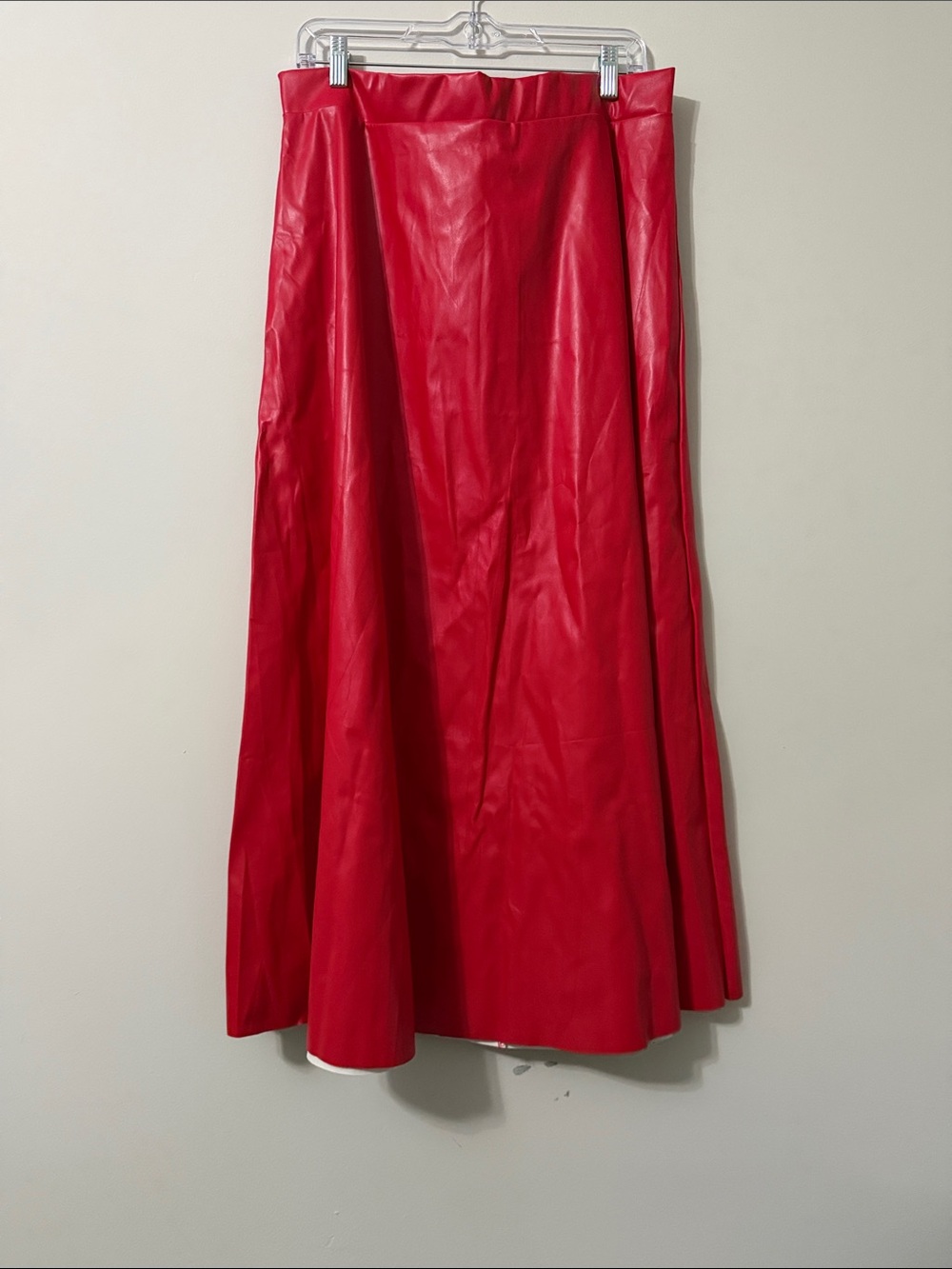 SHEIN Red Faux Leather A-Line Maxi Skirt — Bold Scarlet Finish